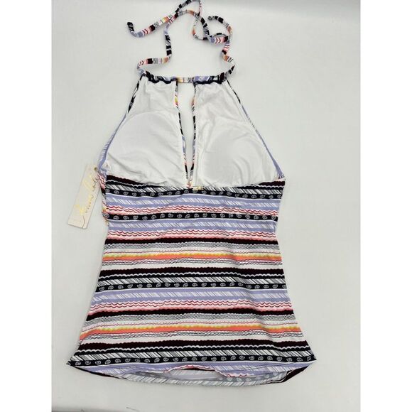 Anne Cole Striped Deep V Cutout Halter Neck Tankini Swim Top Multicolor Size M N - Picture 5 of 10